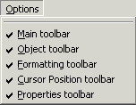 Toolbars menu