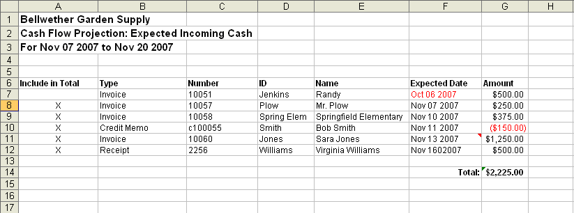 Sending your cash flow report to Microsoft Excel