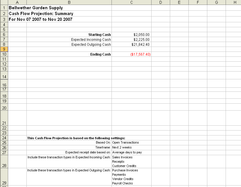 Sending your cash flow report to Microsoft Excel